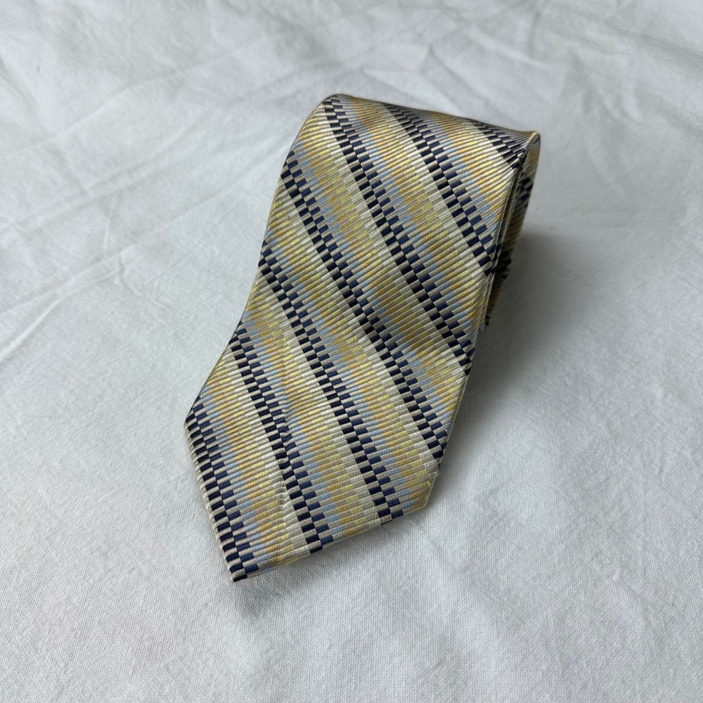 Daniel Gray 100% Silk Necktie Gold Blue Black Geometric Pattern Mens‎ Tie